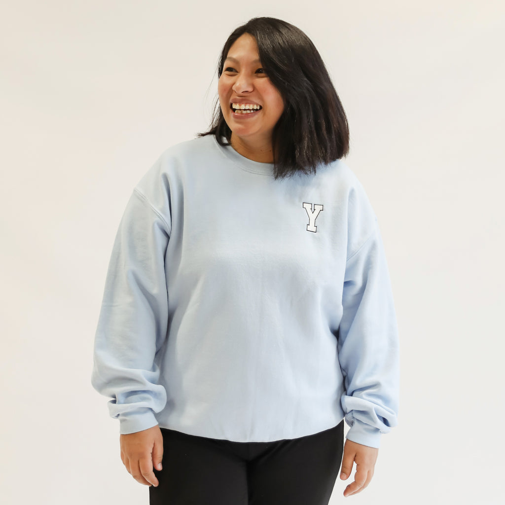 Y Varsity Crew Neck Jumper Light Blue YMCA Gear