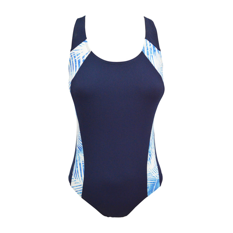 Womens Navy Palm Splice Swimsuit Ymca Gear