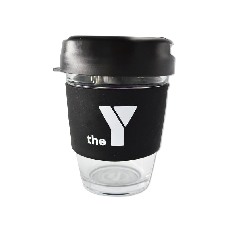 Y Re-Useable Clear Glass Coffee Cup - Black