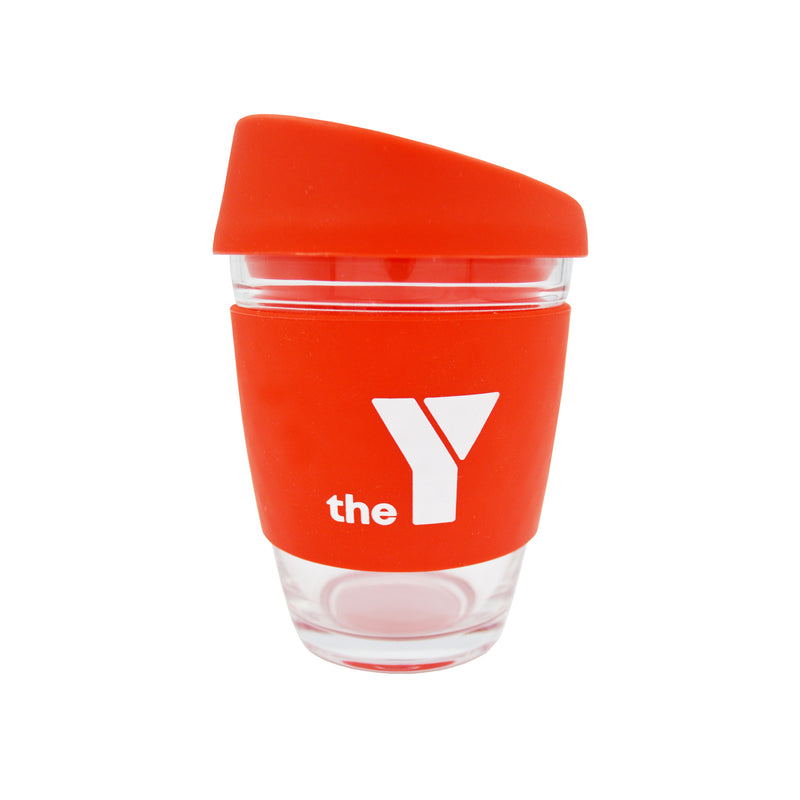 Y Re-Useable Clear Glass Coffee Cup - Red