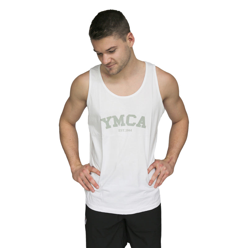 Mens Signature Tank - White (Grey YMCA Print)